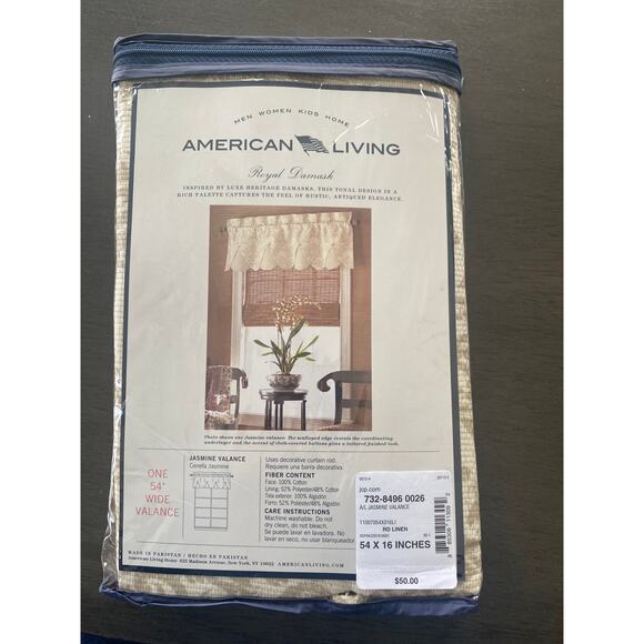 NIP American Living Jasmine Valance 54" Wide 16" Long Royal Denmark Linen - Picture 1 of 4